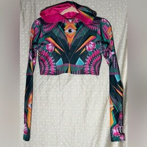 Devil Walking - Vibrant Geometric Long Sleeve Crop Top